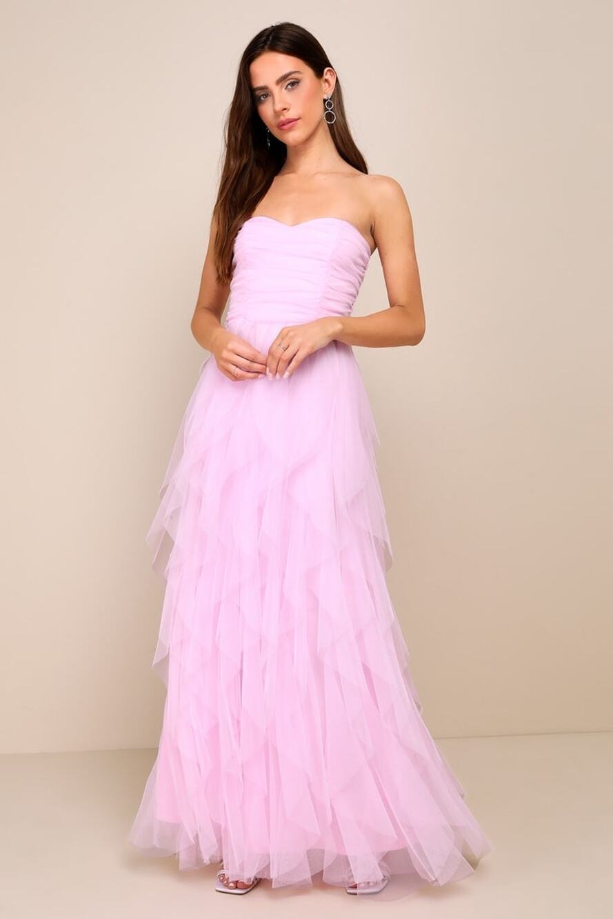 Lulus Delightful Beauty Pink Mesh Strapless Holiday Prom Maxi Medium